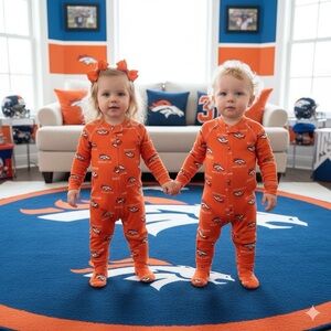 NFL TEAM APPAREL - DENVER BRONCOS - Zip Up Sleeper Footie Pajamas - NWT ~ 12 mo
